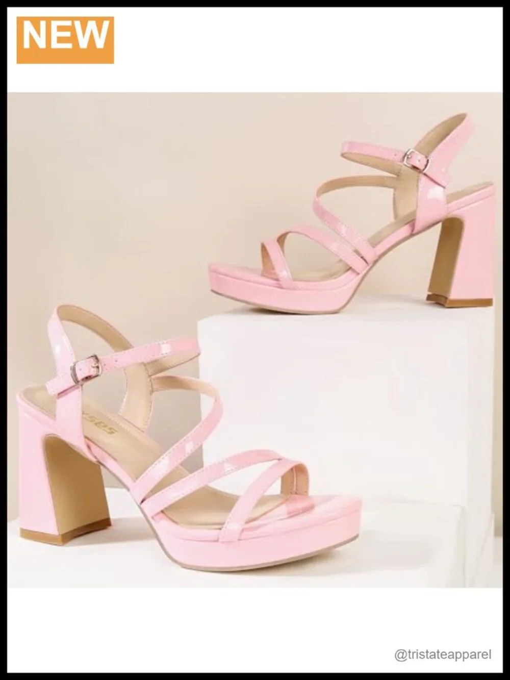 Platform Chunky Heels Ankle Strap Patent Leather PU Open Toe Dress Sandals